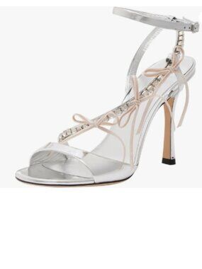 FYS Silver Open Toe with Rhinestone Studs High Heels Ankle Strap Sandals